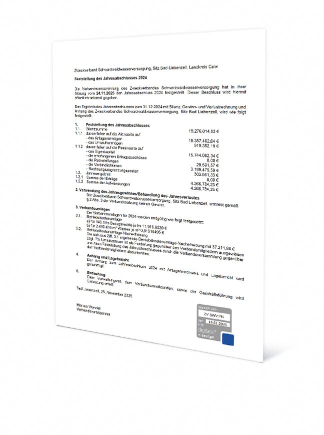 Zweckverband Schwarzwaldwasserversorgung - Jahresabschluss 2024